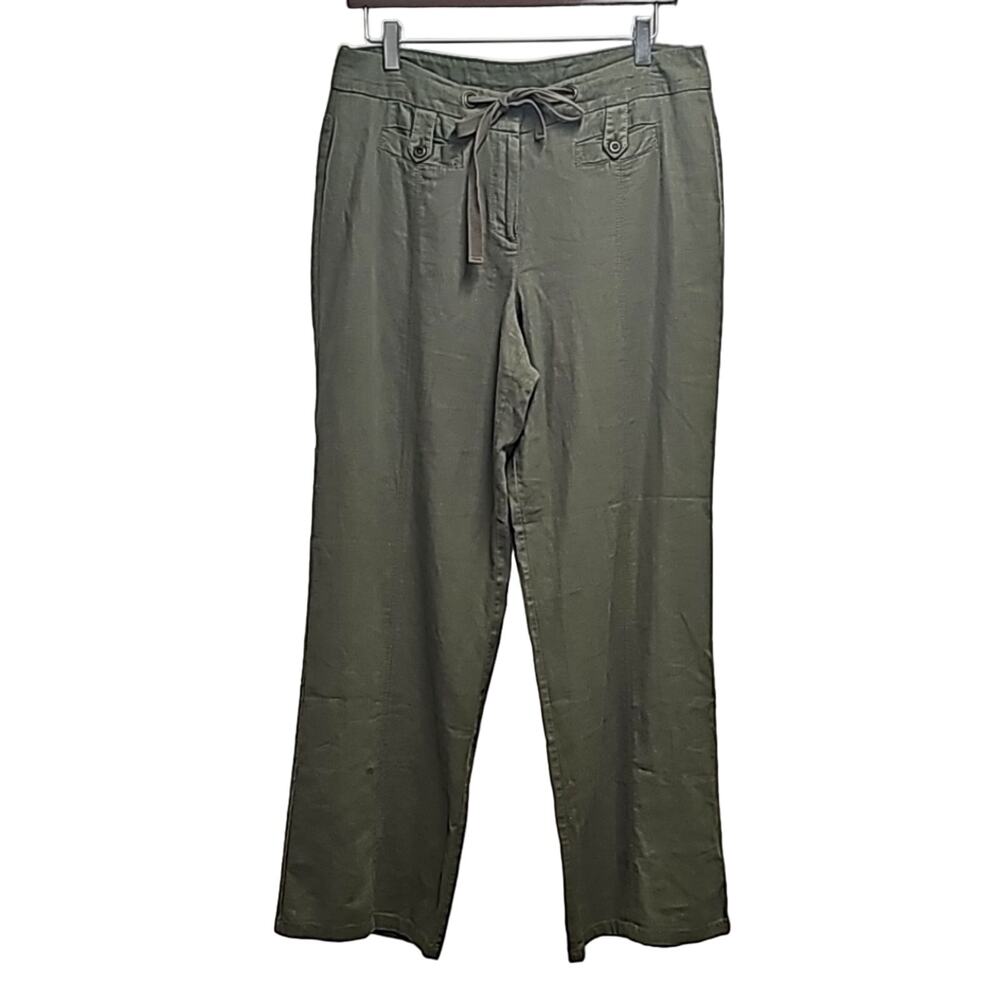 New Direction Women Linen Rayon Zip & Button Closure Tie Waist Pants Size 10